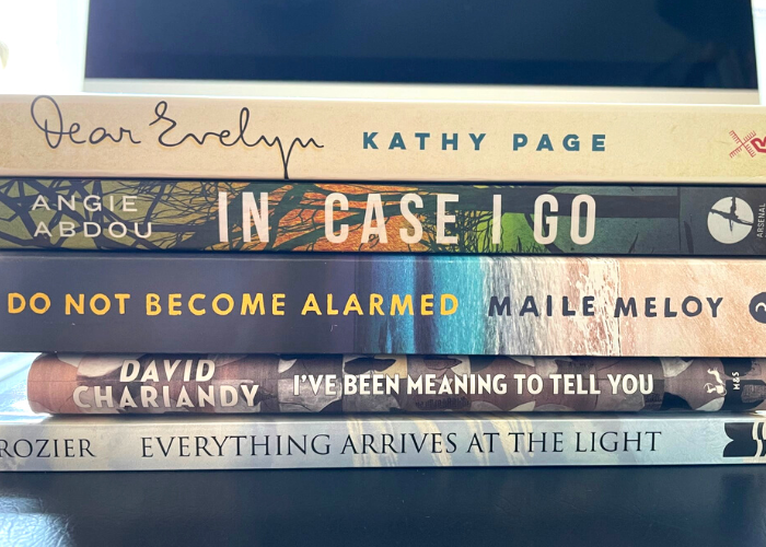 A poem made using the spines of books reads 